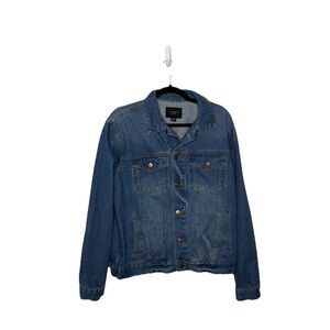 Triot Los Angeles Jean Jacket Blue Button Pockets Collar Faded Denim Sz Large